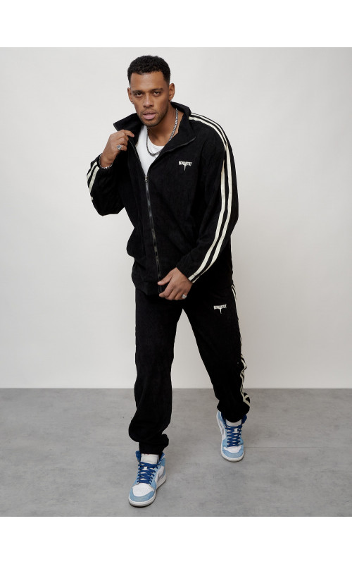 Мужской спортивный костюм из микровельвета, чёрный, для спорта в Тюмени