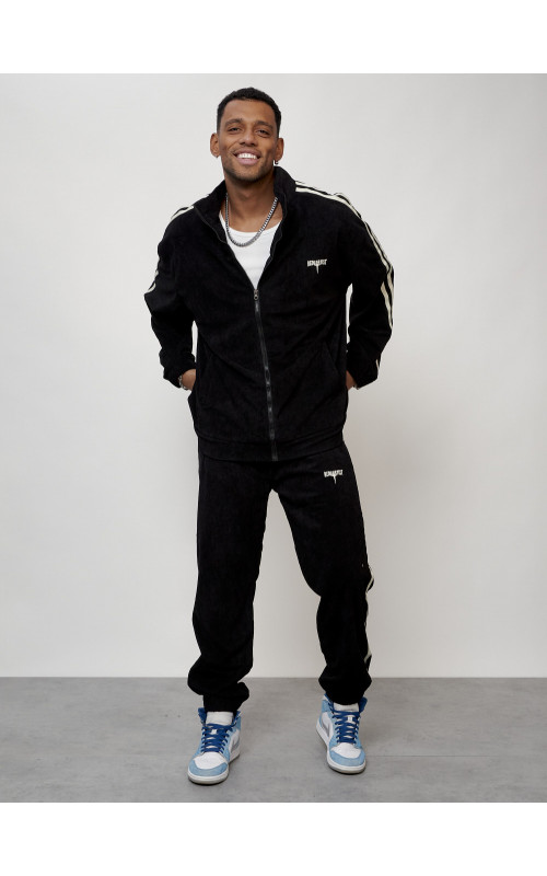 Мужской спортивный костюм из микровельвета, чёрный, для спорта в Тюмени