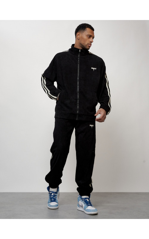 Мужской спортивный костюм из микровельвета, чёрный, для спорта в Тюмени