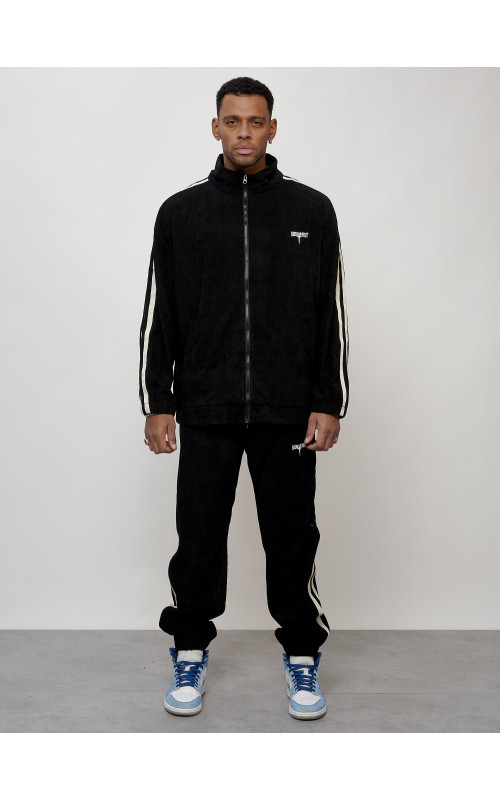 Мужской спортивный костюм из микровельвета, чёрный, для спорта в Тюмени