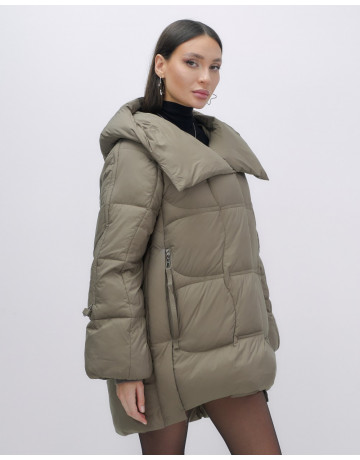 Женский зимний пуховик с капюшоном, коричневый. в Тюмени