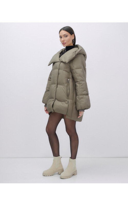 Женский зимний пуховик с капюшоном, коричневый. в Тюмени