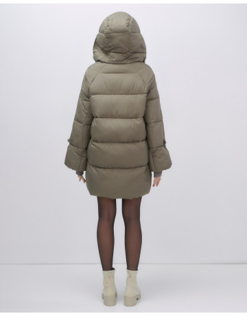 Женский зимний пуховик с капюшоном, коричневый. в Тюмени
