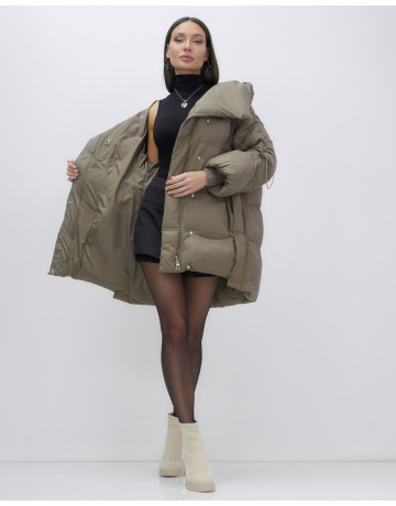 Женский зимний пуховик с капюшоном, коричневый. в Тюмени