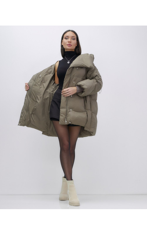 Женский зимний пуховик с капюшоном, коричневый. в Тюмени