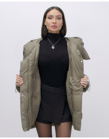 Женский зимний пуховик с капюшоном, коричневый. в Тюмени