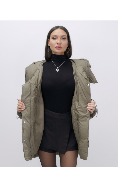 Женский зимний пуховик с капюшоном, коричневый. в Тюмени