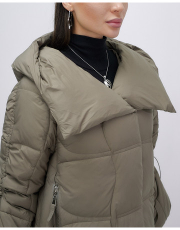 Женский зимний пуховик с капюшоном, коричневый. в Тюмени