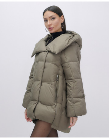 Женский зимний пуховик с капюшоном, коричневый. в Тюмени