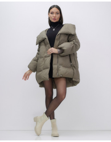 Женский зимний пуховик с капюшоном, коричневый. в Тюмени