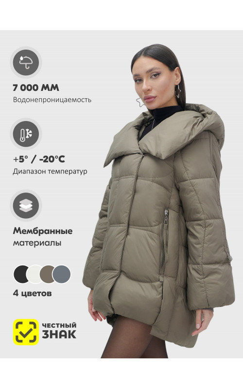 Женский зимний пуховик с капюшоном, коричневый. в Тюмени