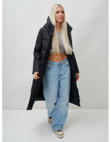 Длинный зимний пуховик с капюшоном для женщин