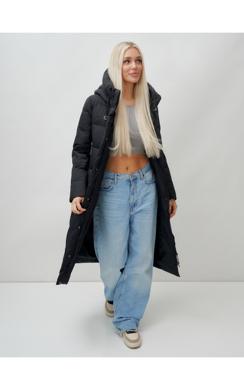 Длинный зимний пуховик с капюшоном для женщин