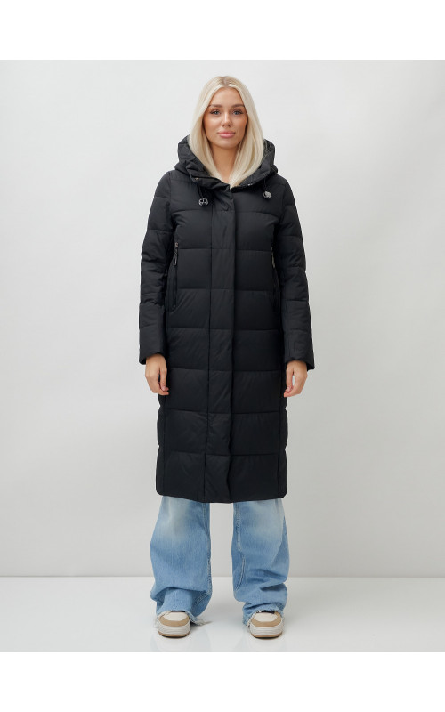 Длинный зимний пуховик с капюшоном для женщин