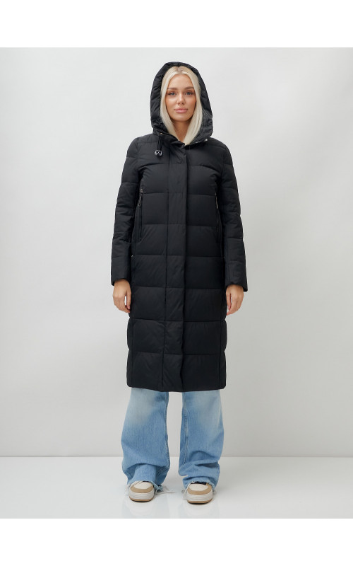 Длинный зимний пуховик с капюшоном для женщин