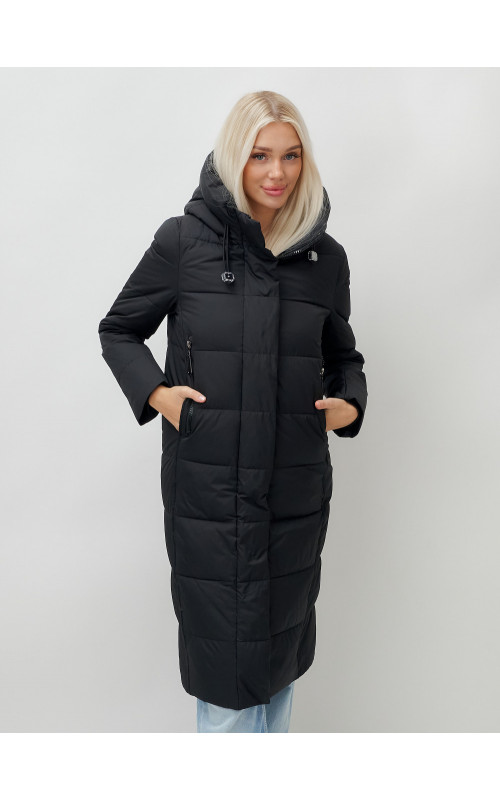 Длинный зимний пуховик с капюшоном для женщин