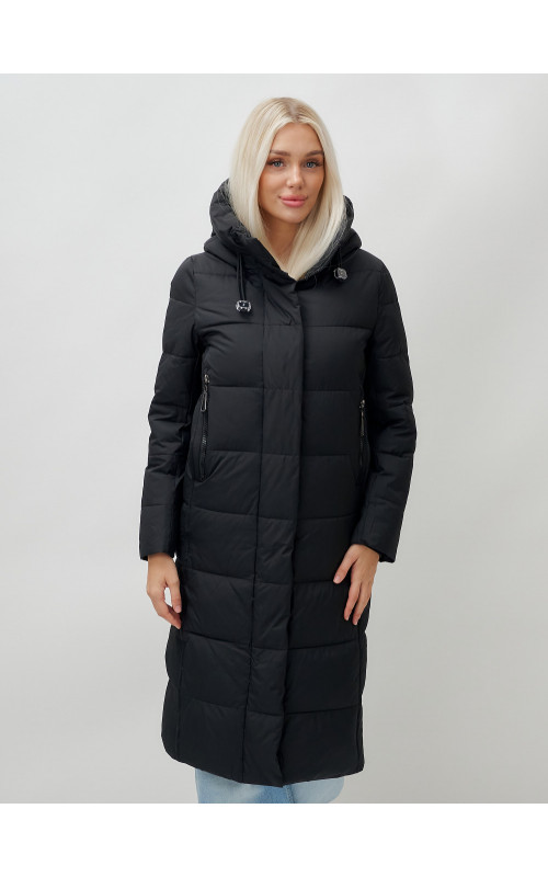 Длинный зимний пуховик с капюшоном для женщин