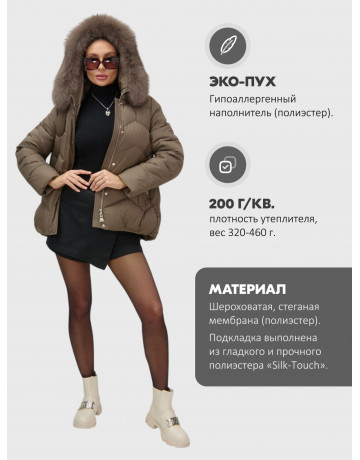 Пуховик для городской леди с мехом песца, защита от влаги и ветра.