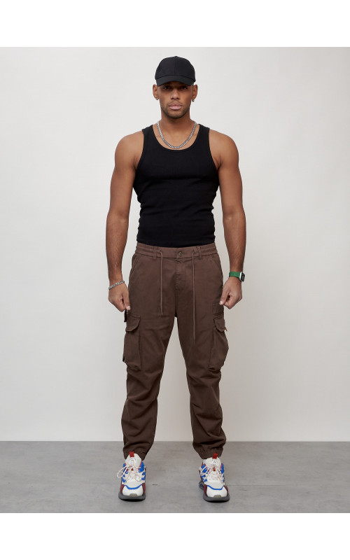 Мужские брюки карго с накладными карманами, коричневые в Тюмени