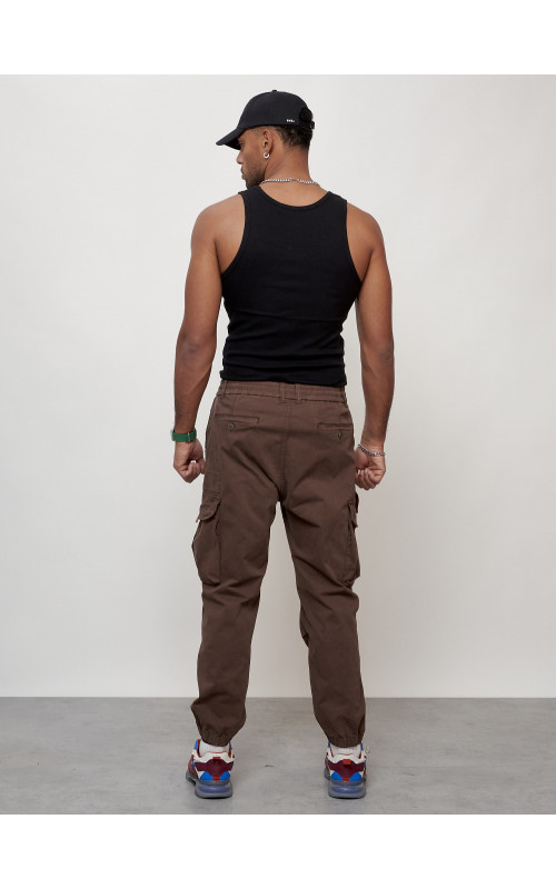 Мужские брюки карго с накладными карманами, коричневые в Тюмени