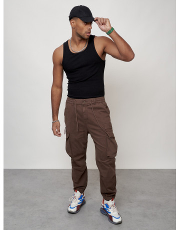 Мужские брюки карго с накладными карманами, коричневые в Тюмени