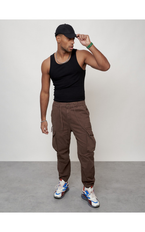 Мужские брюки карго с накладными карманами, коричневые в Тюмени