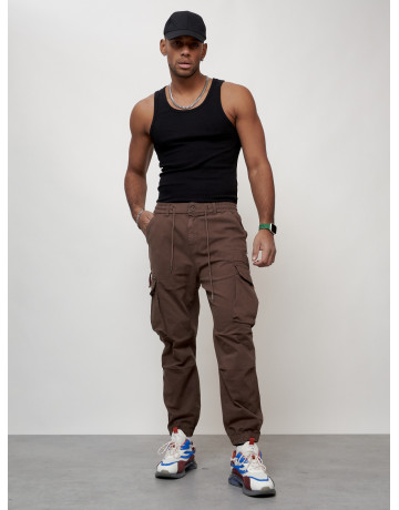 Мужские брюки карго с накладными карманами, коричневые в Тюмени