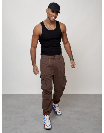 Мужские брюки карго с накладными карманами, коричневые в Тюмени