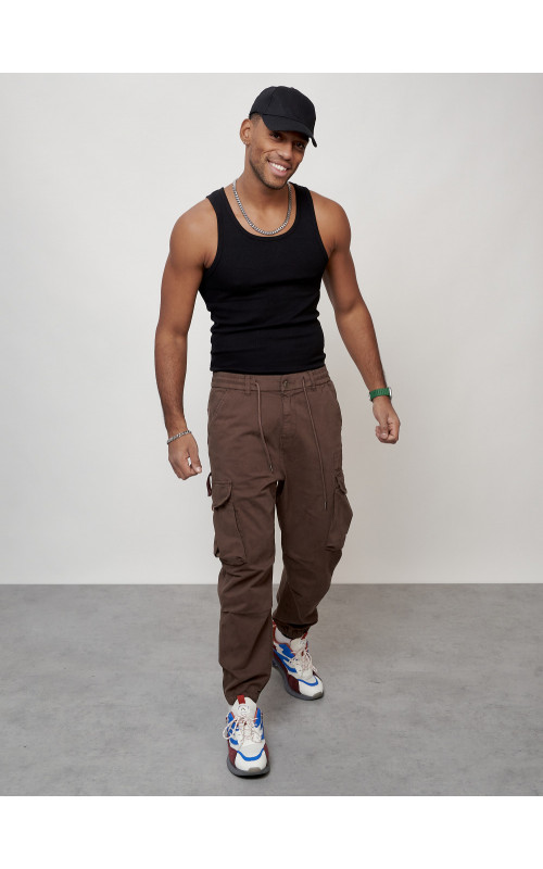 Мужские брюки карго с накладными карманами, коричневые в Тюмени