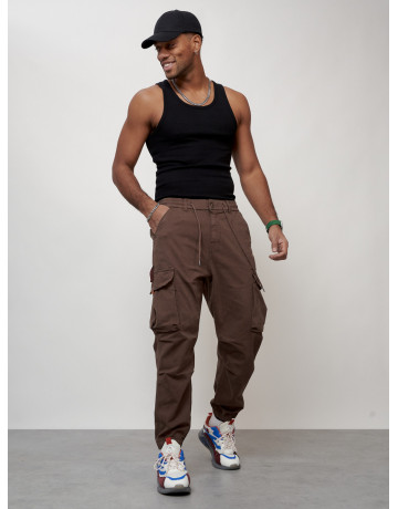 Мужские брюки карго с накладными карманами, коричневые в Тюмени