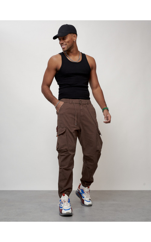 Мужские брюки карго с накладными карманами, коричневые в Тюмени