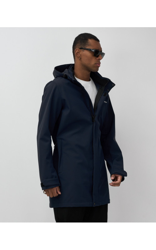 Мужская спортивная парка с капюшоном softshell, тёмно-синяя в Тюмени