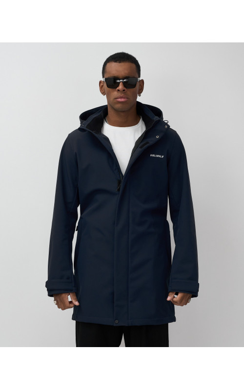 Мужская спортивная парка с капюшоном softshell, тёмно-синяя в Тюмени