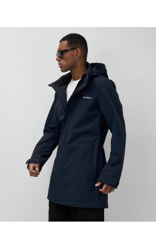 Мужская спортивная парка с капюшоном softshell, тёмно-синяя в Тюмени