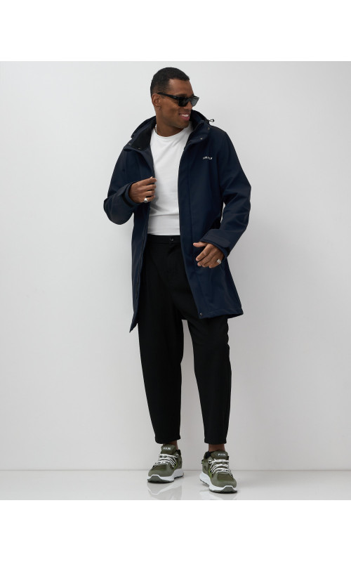 Мужская спортивная парка с капюшоном softshell, тёмно-синяя в Тюмени