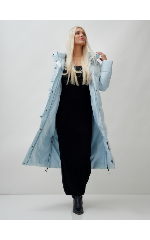 Длинный зимний пуховик с капюшоном для женщин