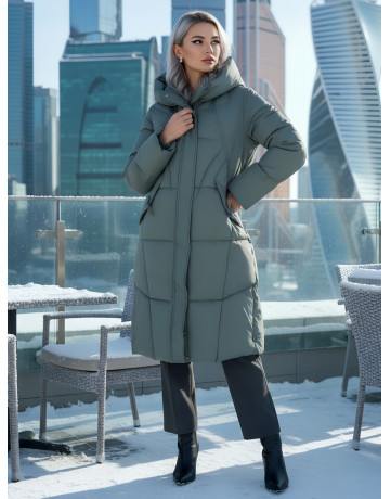 Длинный женский пуховик с капюшоном