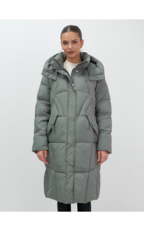 Длинный женский пуховик с капюшоном