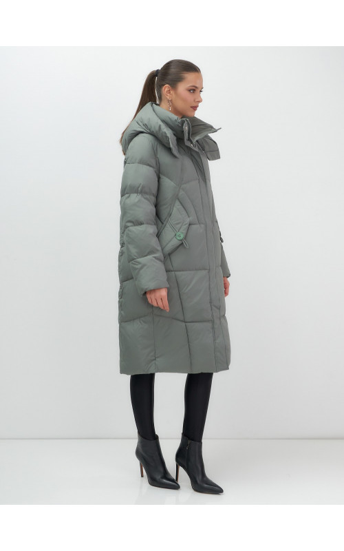 Длинный женский пуховик с капюшоном
