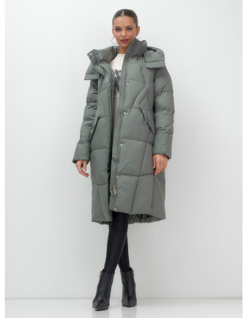 Длинный женский пуховик с капюшоном