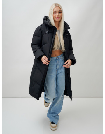 Длинный зимний пуховик с капюшоном для женщин