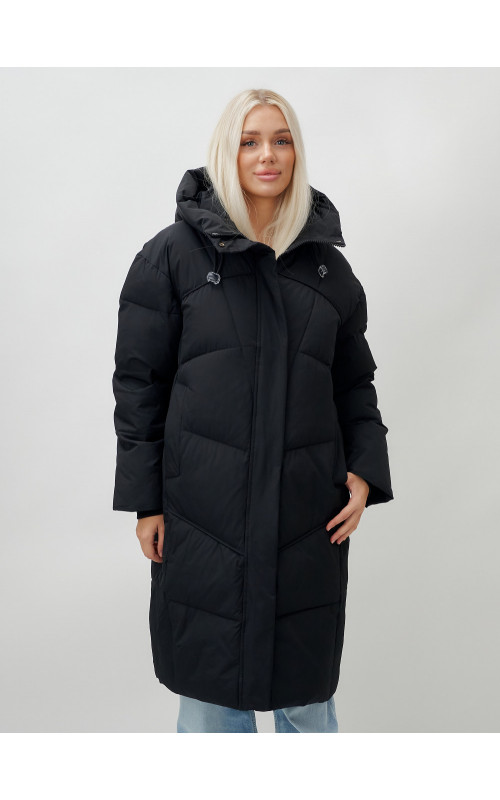 Длинный зимний пуховик с капюшоном для женщин