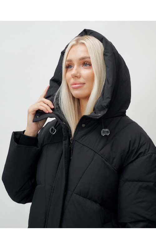 Длинный зимний пуховик с капюшоном для женщин