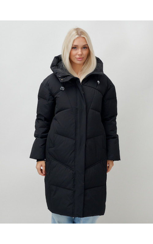 Длинный зимний пуховик с капюшоном для женщин