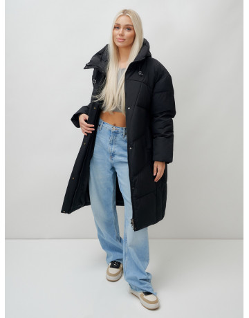 Длинный зимний пуховик с капюшоном для женщин