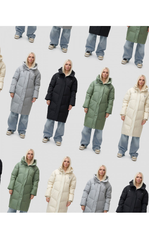 Длинный зимний пуховик с капюшоном для женщин