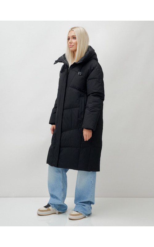 Длинный зимний пуховик с капюшоном для женщин