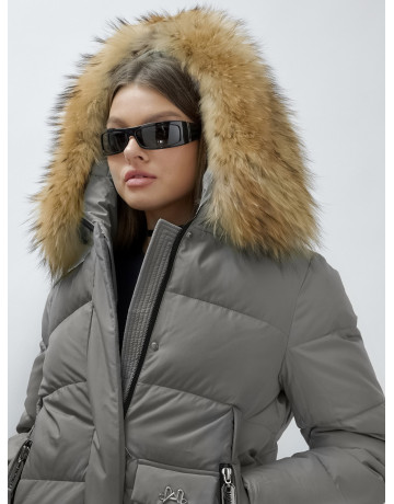 Пуховик женский зимний с мехом енота премиум-класса, серый. в Тюмени