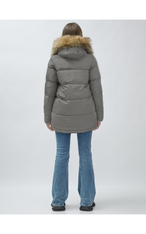 Пуховик женский зимний с мехом енота премиум-класса, серый. в Тюмени