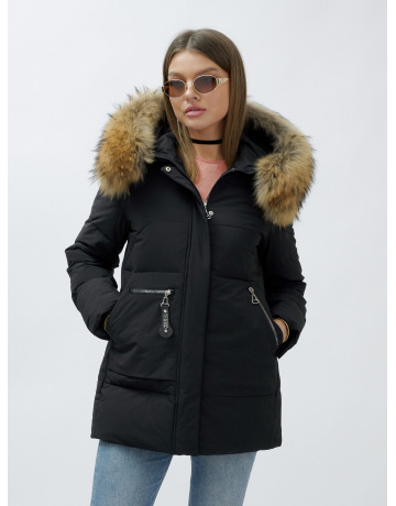 Пуховик женский зимний с мехом енота премиум-класса, чёрный. в Тюмени